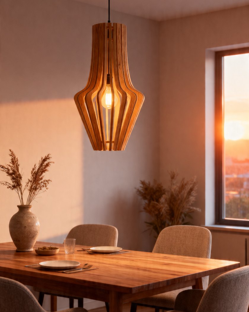 Render lámpara colgante de madera