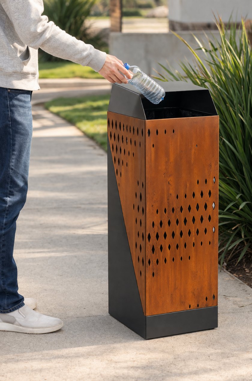 Render papelera urbana de acero corten